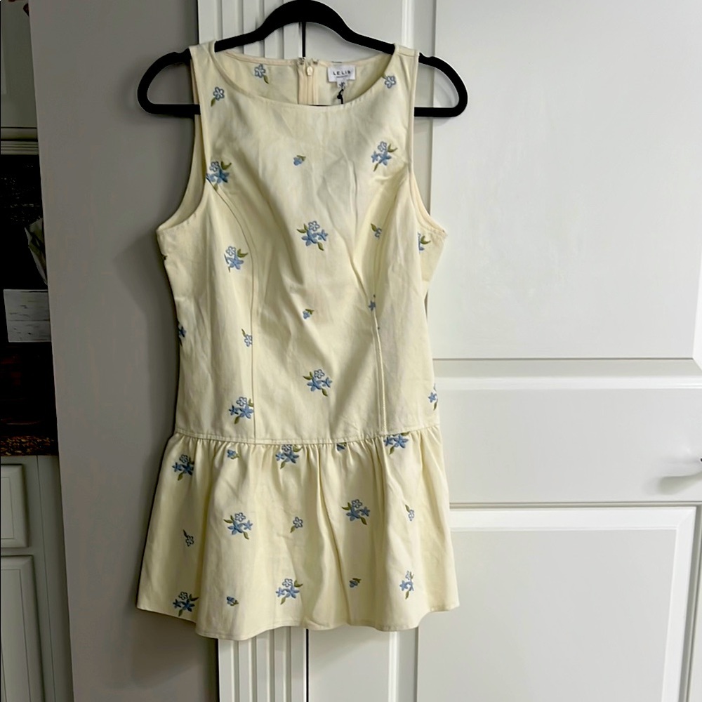 Le Lis Cream Dress with Blue Floral Embroidery